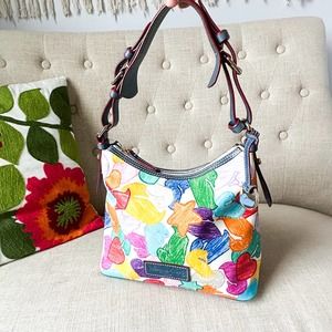 Vintage Dooney and Bourke Multicolor Duck Print Shoulder Bag Y2K Rainbow Zipper